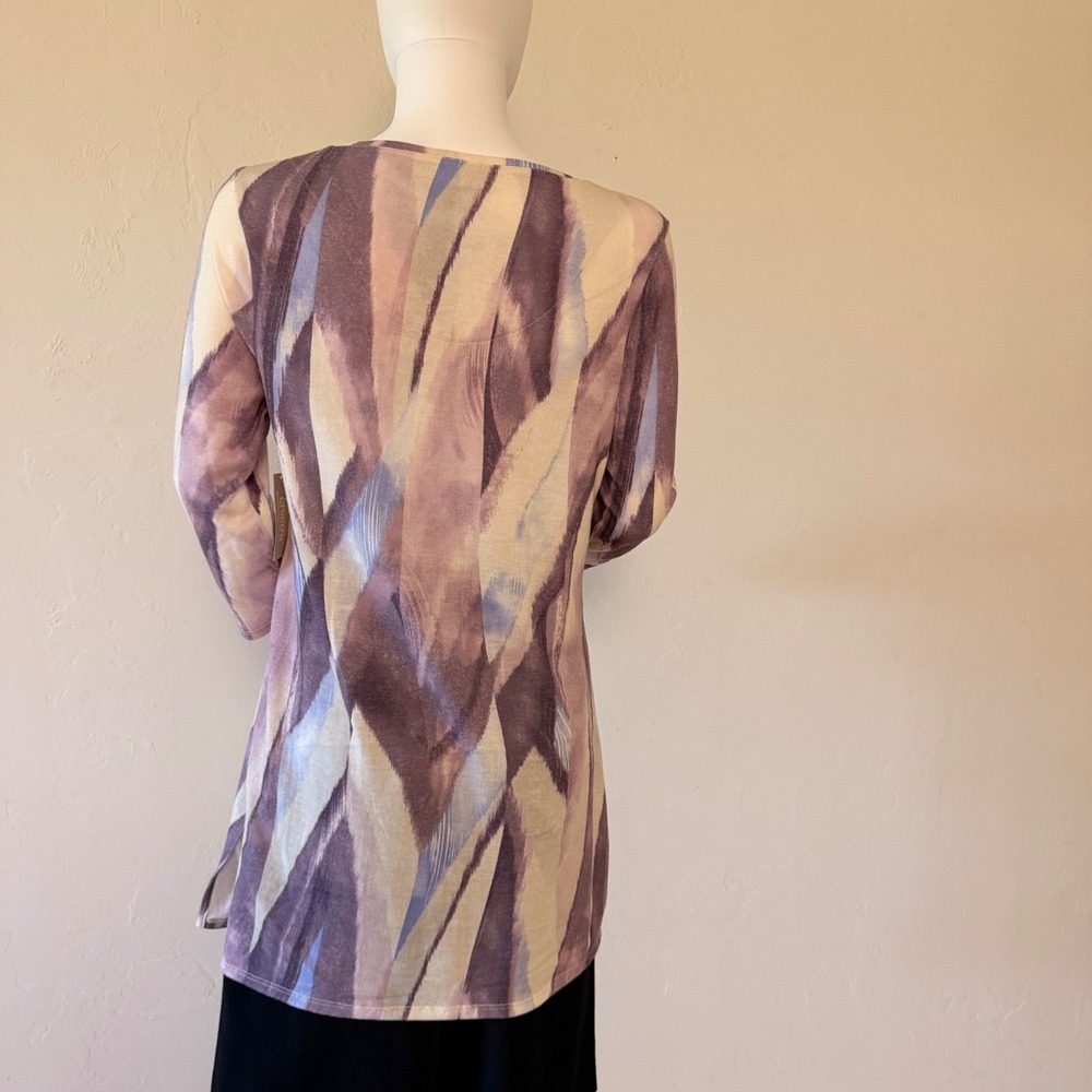 NWT Chico's Women's Abstract Print Tunic Top Purple Blue 3/4 Sleeve Size 0 - Picture 7 of 15